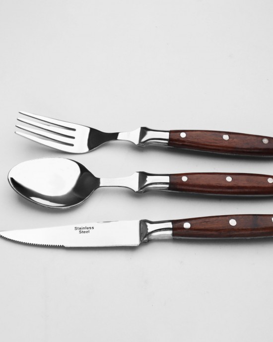 Chef 304 Stainless Steel 3-Pcs Knife Set with Wooden Handle Including Steak Fork and Spoon Chef 304 Stainless Steel 3-Pcs Knife Set with Wooden Handle Including Steak Fork and Spoon