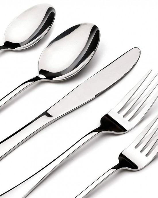 Modern Stainless Steel Flatware Set Restaurant Cutlery Including Silver Spoons Forks Knives at Low Price for Parties and Home Modern Stainless Steel Flatware Set Restaurant Cutlery Including Silver Spoons Forks Knives at Low Price for Parties and Home