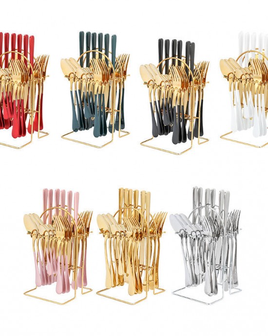 Factory wholesale Stainless Steel Knife Fork Spoon set 24pcs Gold Flatware Luxury Cutlery Set With Stand Factory wholesale Stainless Steel Knife Fork Spoon set 24pcs Gold Flatware Luxury Cutlery Set With Stand