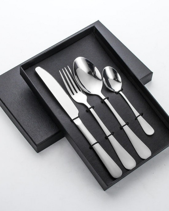 Custom Luxury High Quality Silver Knife Spoon Fork Set With Gift Box Gold Cutlery 4pcs Stainless Steel Flatware Sets Custom Luxury High Quality Silver Knife Spoon Fork Set With Gift Box Gold Cutlery 4pcs Stainless Steel Flatware Sets