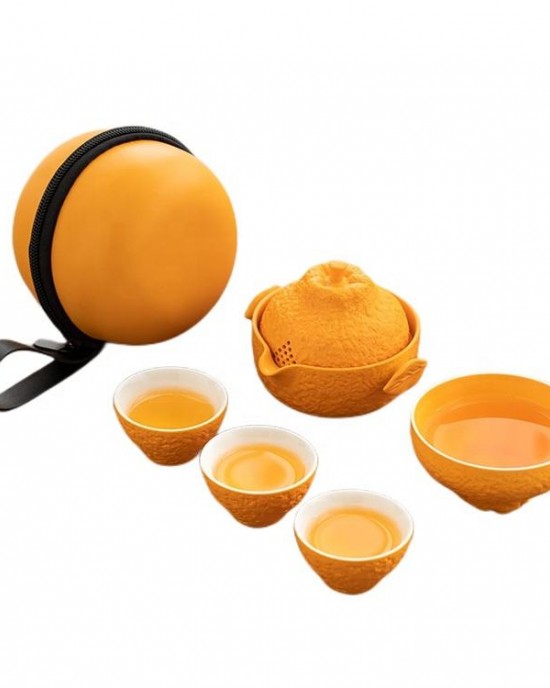 Portable Ugly Orange Outdoor Travel Ceramic Tea Set Quick Cup One Pot Four Cups Teapot Business Gift Portable Ugly Orange Outdoor Travel Ceramic Tea Set Quick Cup One Pot Four Cups Teapot Business Gift