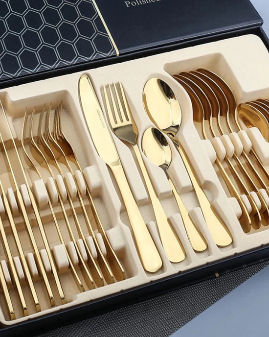 Factory Wholesale 24 Pcs Stainless Steel Gold Cutlery Set, Include Knife Fork Spoon Flatware Set Sliverware Set Service for 6 Factory Wholesale 24 Pcs Stainless Steel Gold Cutlery Set, Include Knife Fork Spoon Flatware Set Sliverware Set Service for 6
