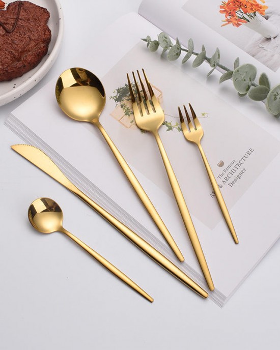 Portuguese Cutlery Stainless Steel Forks Spoons and Knives Gold Flatware Set Wedding Portuguese Cutlery Stainless Steel Forks Spoons and Knives Gold Flatware Set Wedding