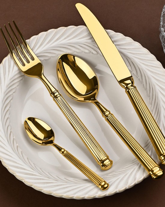 Premium Gold Silver Roman Column Stainless Steel Fork Spoon Knife Set for Wedding and Banquet Premium Gold Silver Roman Column Stainless Steel Fork Spoon Knife Set for Wedding and Banquet