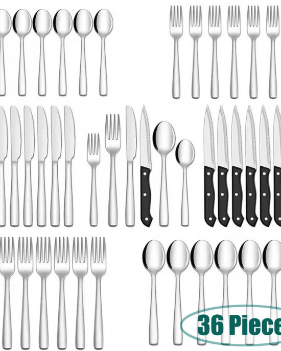 Hot Sell 36 Pieces Steak Knife Spoon Forks Set Wedding Besteck Silverware Set Mirror Polish Flatware Stainless Steel Cutlery Set Hot Sell 36 Pieces Steak Knife Spoon Forks Set Wedding Besteck Silverware Set Mirror Polish Flatware Stainless Steel Cutlery Set